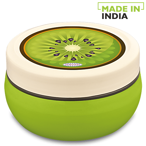 Asian Microwaveable Round Plastic Lunch Box/Tiffin Box - Fun Meal, Green, Large, 350 ml  