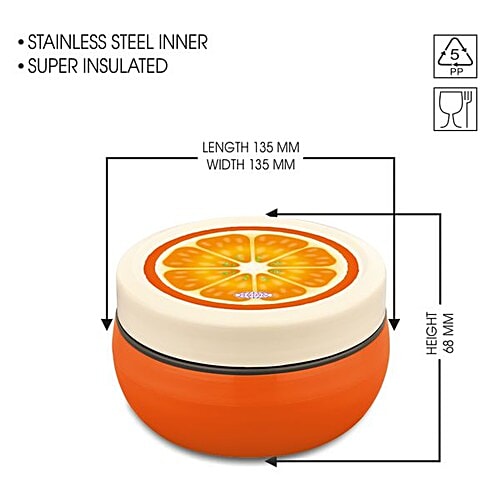 Asian Microwaveable Round Plastic Lunch Box/Tiffin Box - Fun Meal, Orange, Large, 350 ml  