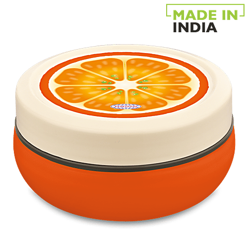 Asian Microwaveable Round Plastic Lunch Box/Tiffin Box - Fun Meal, Orange, Large, 350 ml  