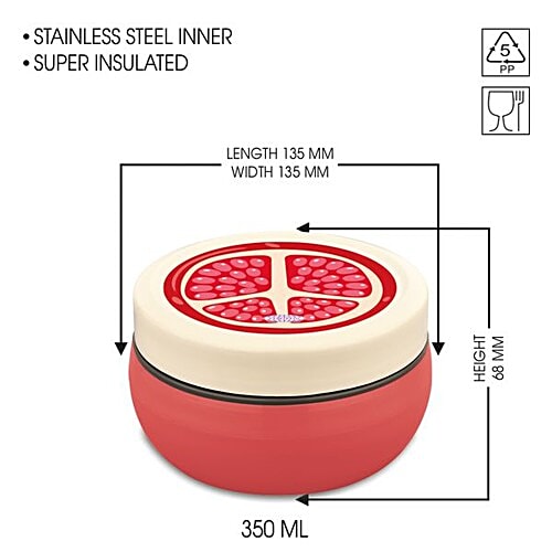 Asian Microwaveable Round Plastic Lunch Box/Tiffin Box - Fun Meal, Red, Large, 350 ml  