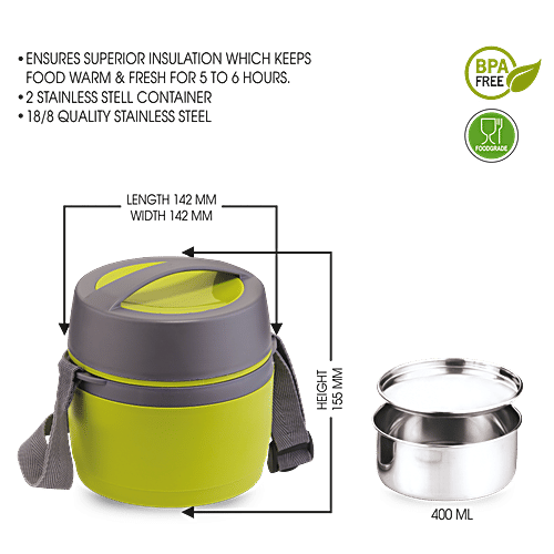 Asian Lplastic Lunch Box/Tiffin Box Leakproof Insulated - Happy Meal, Green, 1 pc  
