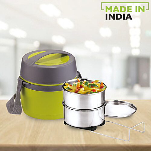 Asian Lplastic Lunch Box/Tiffin Box Leakproof Insulated - Happy Meal, Green, 1 pc  