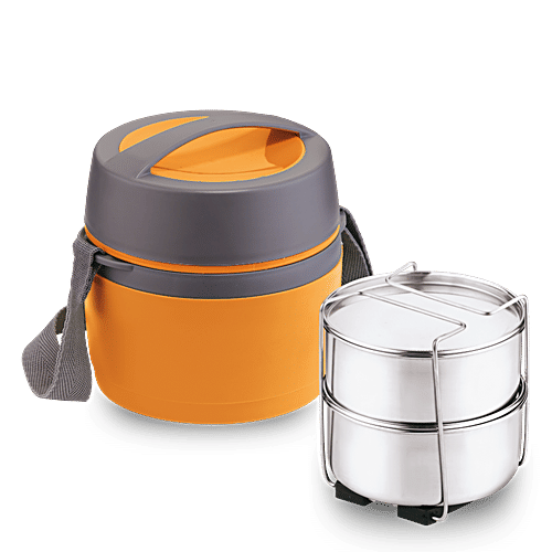 Asian Leakproof Insulated Carry Along Plastic Lunch Box/Tiffin Box - Happy Meal, Orange, 1 pc Airtight Lockage