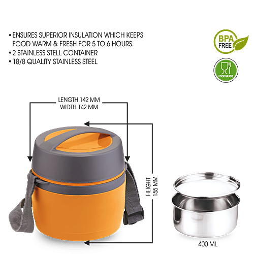 Asian Leakproof Insulated Carry Along Plastic Lunch Box/Tiffin Box - Happy Meal, Orange, 1 pc Airtight Lockage