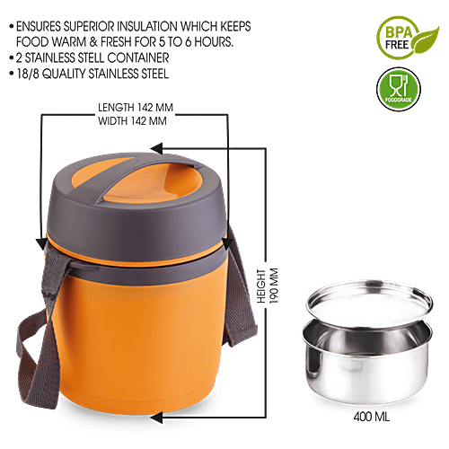 Asian Stainless Steel Insulated Lunch Box/Tiffin Box Leakproof - Happy Meal, Orange, 400 ml (Set of 3) 