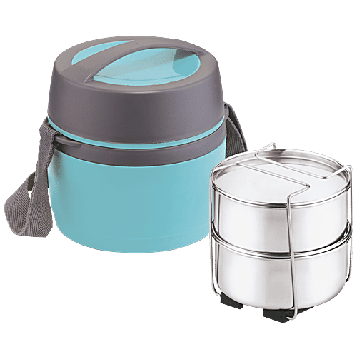 Asian Stainless Steel Lunch Box/Tiffin Box Tiffin Insulated - Happy Meal, Blue, 1 pc Dishwasher & Microwave Safe