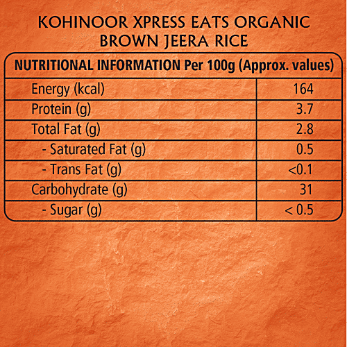 Kohinoor Xpress Eats Ready To Eat - Organic Brown Jeera Rice, 250 g Microwave Pack No Added Preservatives & MSG