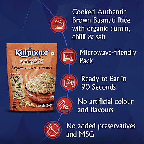 Kohinoor Xpress Eats Ready To Eat - Organic Brown Jeera Rice, 250 g Microwave Pack No Added Preservatives & MSG