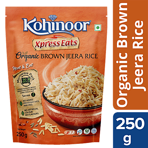 Kohinoor Xpress Eats Ready To Eat - Organic Brown Jeera Rice, 250 g Microwave Pack No Added Preservatives & MSG