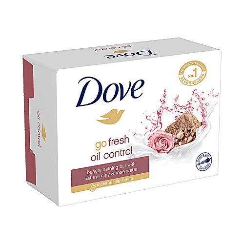 Dove Go Fresh Oil Control Natural Clay & Rose Water Beauty Bathing Bar, Has 1/4th Moisturizing Cream, 75 g  Has 1/4th Moisturizing Cream