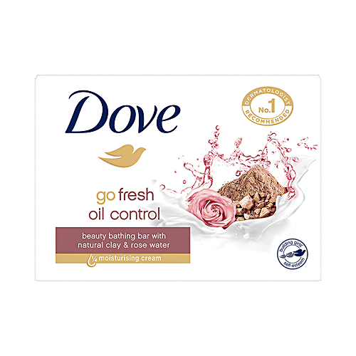 Dove Go Fresh Oil Control Natural Clay & Rose Water Beauty Bathing Bar, Has 1/4th Moisturizing Cream, 75 g  Has 1/4th Moisturizing Cream