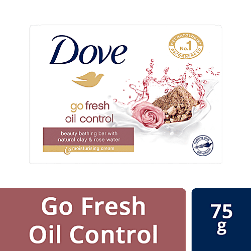 Dove Go Fresh Oil Control Natural Clay & Rose Water Beauty Bathing Bar, Has 1/4th Moisturizing Cream, 75 g  Has 1/4th Moisturizing Cream