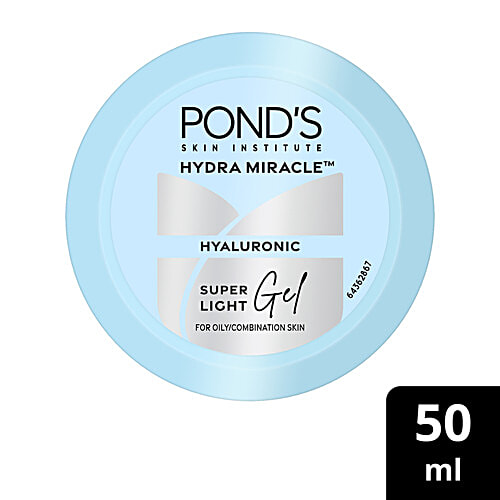 Ponds Hyaluronic Super Light Gel For Oily/Combination Skin, 50 g Infused with Hyaluronic Acid, Instant Hydration, 48 Hrs Hydration
