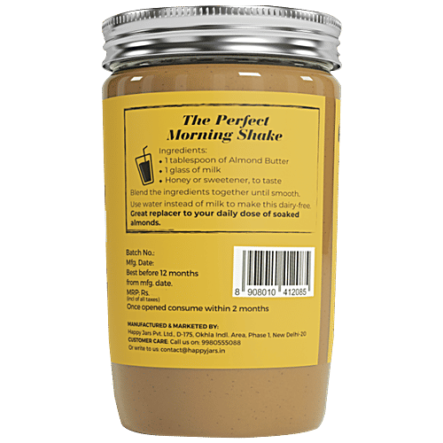 Happy Jars Almond Butter - Unsweetened, 265 g Jar No Oil, Sugar & Preservatives