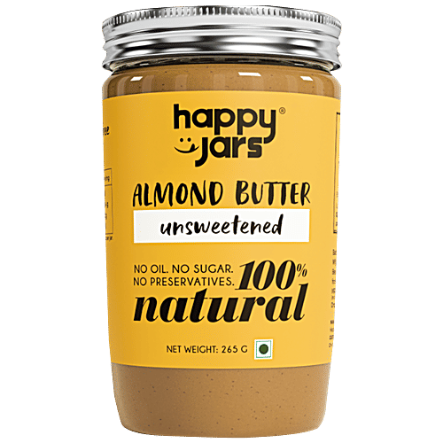 Happy Jars Almond Butter - Unsweetened, 265 g Jar No Oil, Sugar & Preservatives