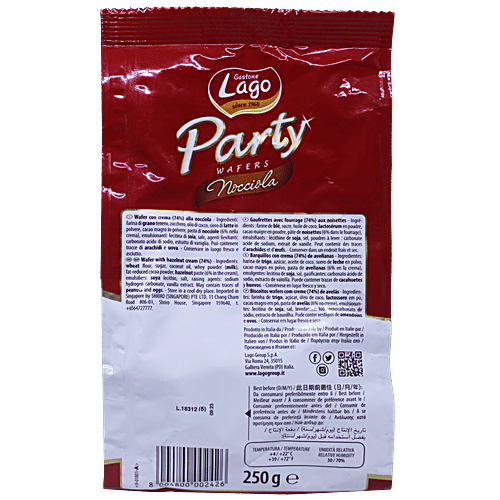 Gastone Lago Party Wafers - Hazelnut Cream, 250 g Pouch Zero Trans Fat