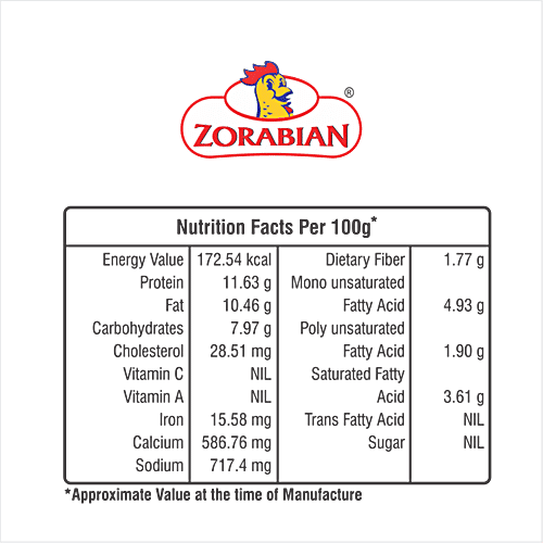 Zorabian Chicken & Cheese Jalapeno Sausages, 250 g  Zero Trans Fat