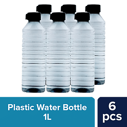 bb home Leo Plastic Water Bottle - Wide Mouth, BPA Free, Black, 1 L (Set of 6) 100% Food Grade & BPA Free