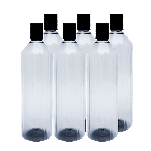 bb home Octa Plastic Pet Water Bottle - Black, Narrow Mouth, 1 L (Pack of 6) 100% Food Grade & BPA Free