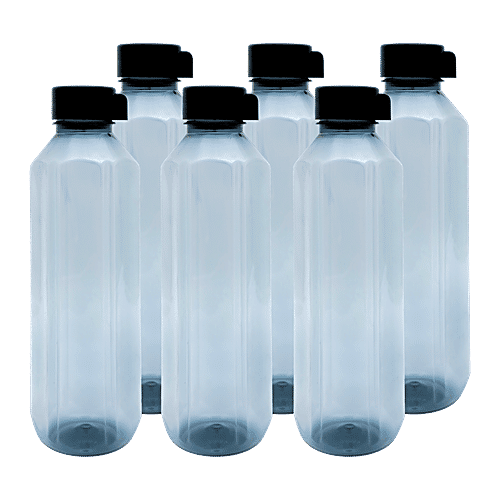 bb home Penta Plastic Pet Water Bottle - Black, Wide Mouth, 1 L (Pack of 6) 100% Food Grade & BPA Free