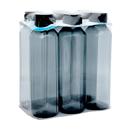 bb home Penta Plastic Pet Water Bottle - Black, Wide Mouth, 1 L (Pack of 6) 100% Food Grade & BPA Free