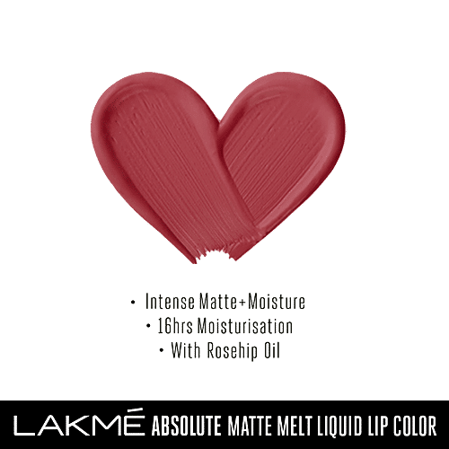 Lakme Matte Melt Liquid Lip Colour - With Rosehip Oil, Long Lasting, Moisturising, 6 ml Pink Silk 