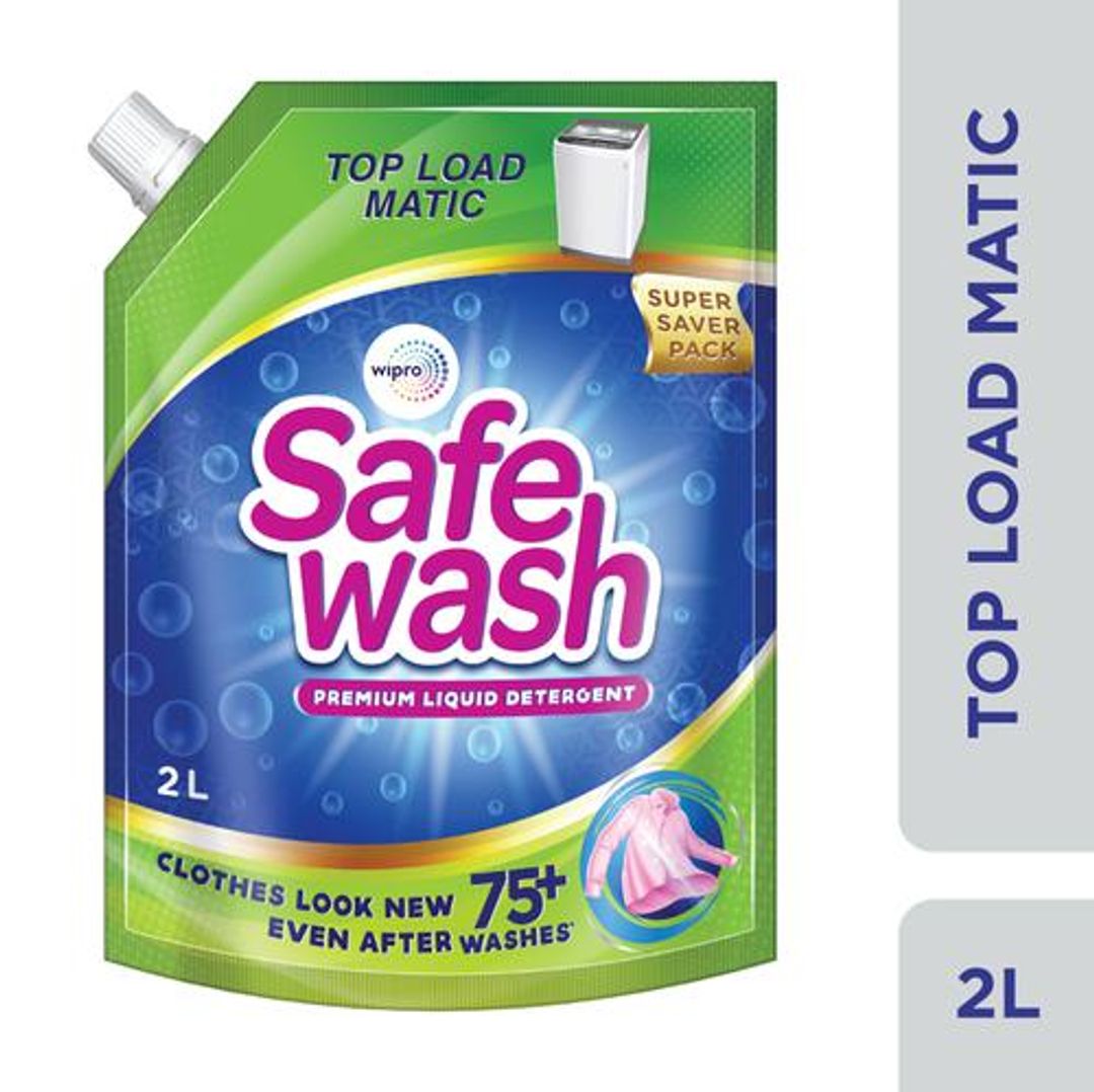 Safewash Top Load Matic Premium Liquid Detergent - 2X Stain Removal, 2 l Pouch