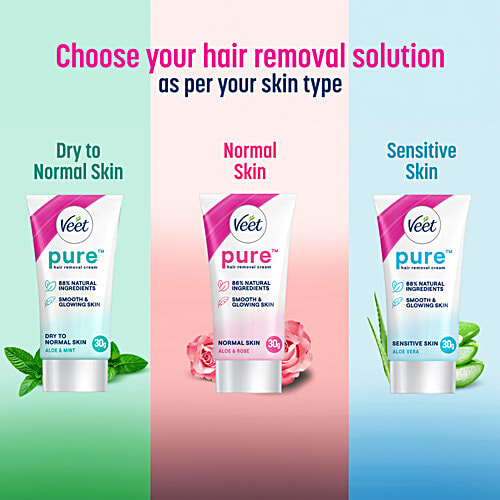 Veet Pure Hair Removal Cream - Aloe Vera, Fresh Smell, Sensitive Skin, 30 g  86% Natural Ingredients, Smooth & Glowing Skin