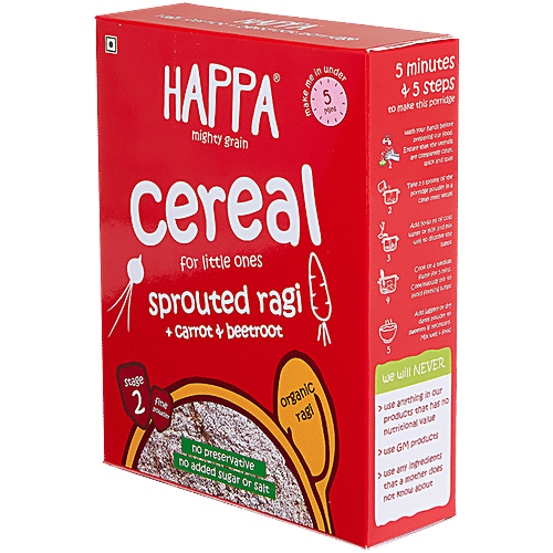 Happa Baby Food - Organic sprouted Ragi, Mango & Banana Porridge Mix, 6 Months+, 200 g Box No Added Additives & Preservatives