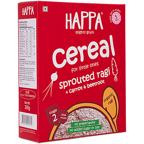 Happa Baby Food - Organic sprouted Ragi, Mango & Banana Porridge Mix, 6 Months+, 200 g Box No Added Additives & Preservatives