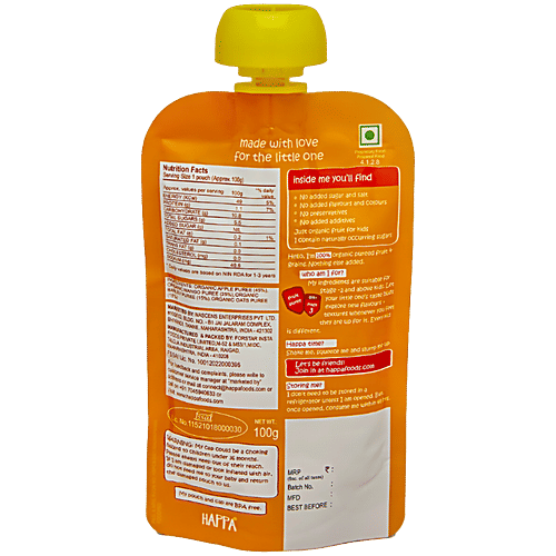 Happa Apples + Mangoes + Multigrain Puree Organic Baby Food - Stage 3, 8 Months+, 100 g  Made up of Organic Fruits & Grains, Thick Puree