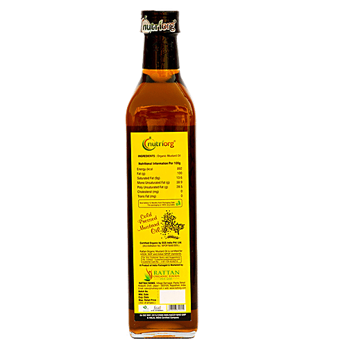 Nutriorg Certified Organic Mustard Oil, 500 ml Bottle Zero Cholesterol, Zero Trans Fat