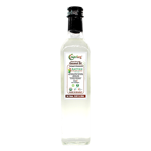 Nutriorg Certified Organic Extra Virgin Coconut Oil, 500 ml Glass Bottle 