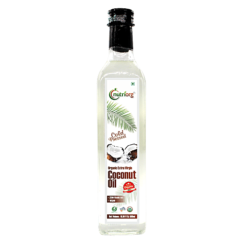 Nutriorg Certified Organic Extra Virgin Coconut Oil, 500 ml Glass Bottle 