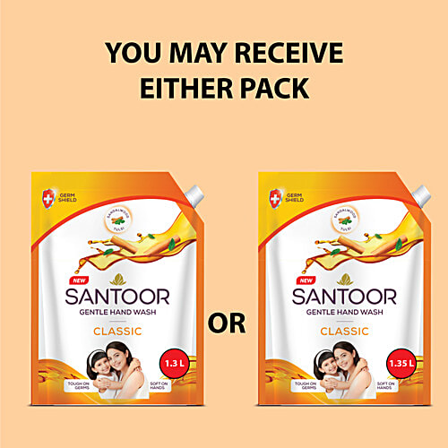 Santoor Classic Sandalwood & Tulsi Gentle Hand Wash, 1.3 L