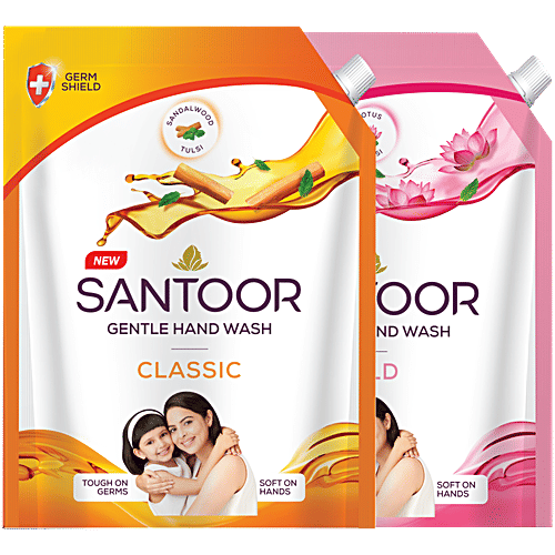 Santoor Classic Sandalwood & Tulsi Gentle Hand Wash, 1.3 L