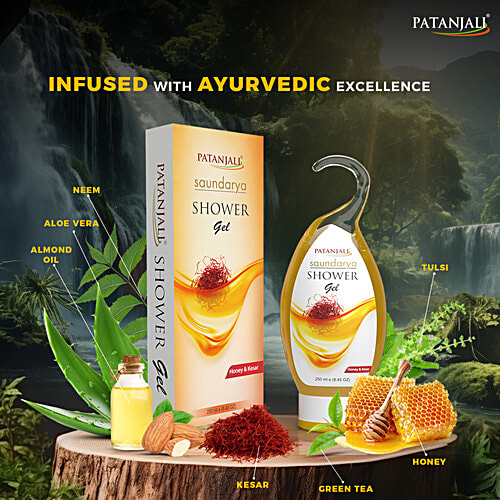 Patanjali Saundarya Shower Gel - Honey & Kesar, 250 ml Box 