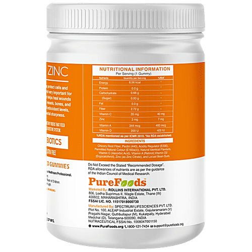 Buy PureFoods Vitamin C + Zinc Kids Gummies Orange Flavoured Online