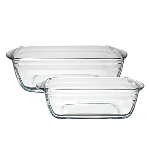 LaOpala Tempered Glass Cook N Serve Sqaure Dish - With Handle, 2 pcs  