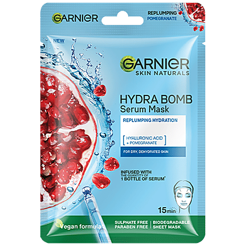 Garnier Skin Naturals Hydra Bomb Face Serum Sheet Mask - Hyaluronic Acid & Pomegranate, 28 g  
