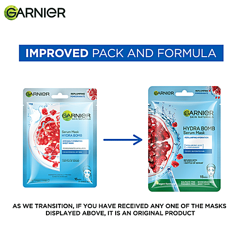 Garnier Skin Naturals Hydra Bomb Face Serum Sheet Mask - Hyaluronic Acid & Pomegranate, 28 g  
