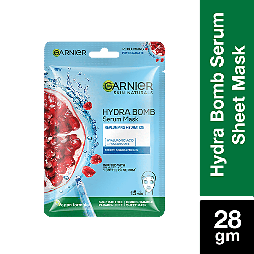 Garnier Skin Naturals Hydra Bomb Face Serum Sheet Mask - Hyaluronic Acid & Pomegranate, 28 g  