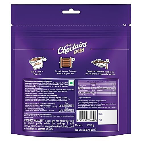 Cadbury Choclairs Choclairs Gold Modified Toffee with Choco Centre, 273.6 g  