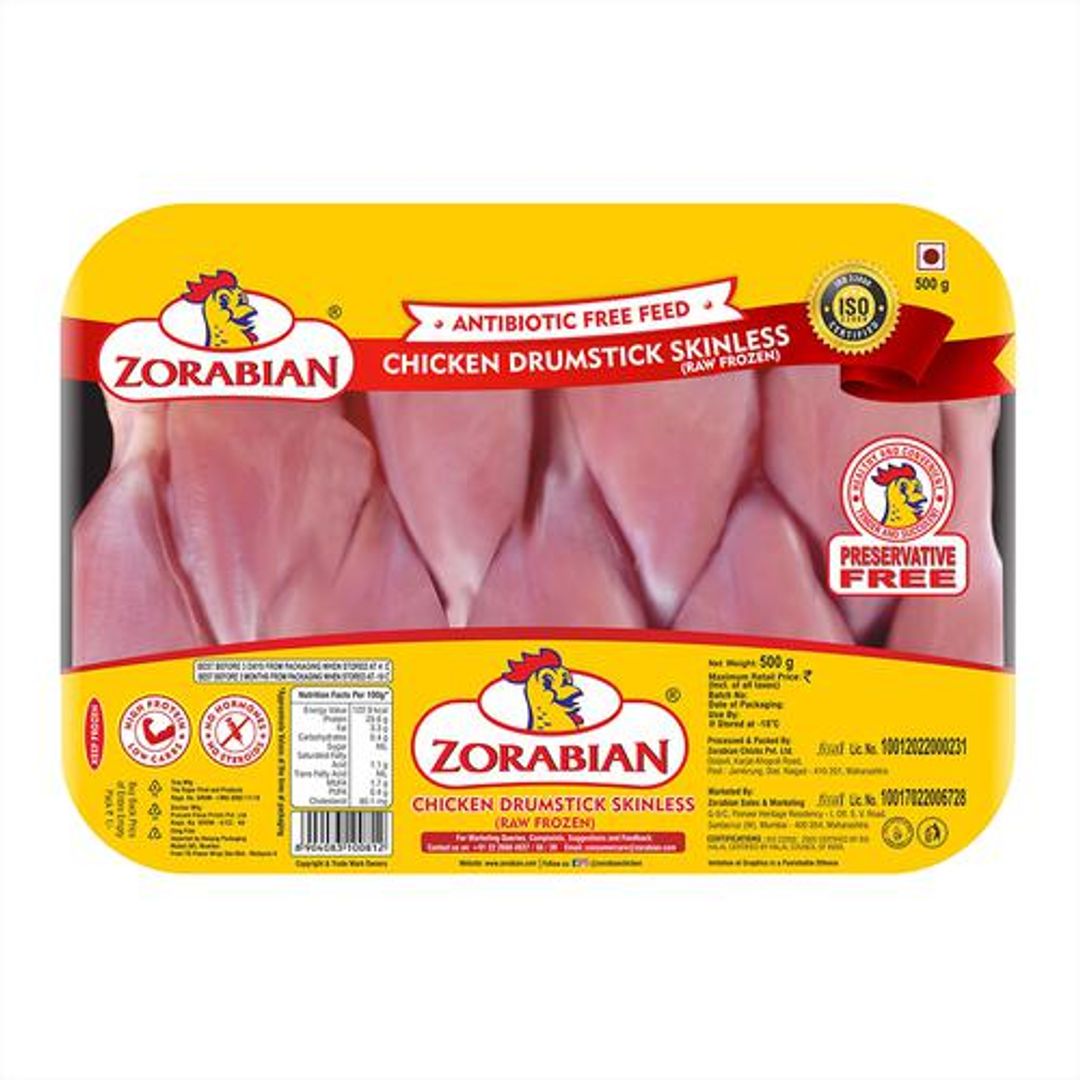 Zorabian Chicken Drumsticks - Skinless, Raw, Frozen, 500 g Tray
