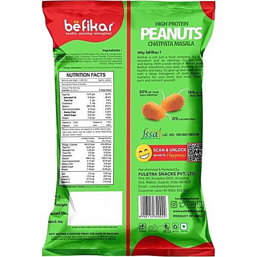 Befikar High Protein Peanuts - Chatpata Masala, 100 g  