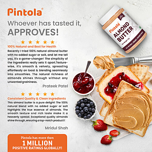 Pintola Almond Butter - Creamy , All Natural, Unsweetened, 200 g  Almond Butter for Bread Spreads