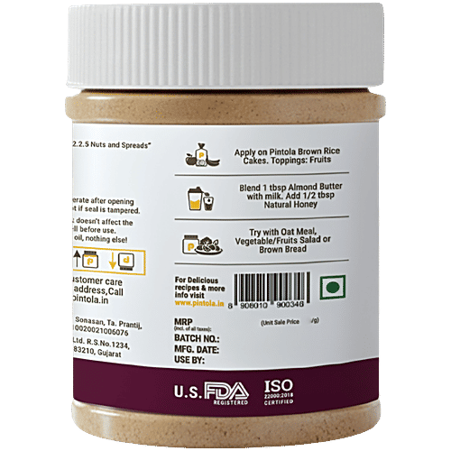 Pintola Almond Butter - Creamy , All Natural, Unsweetened, 200 g  Almond Butter for Bread Spreads