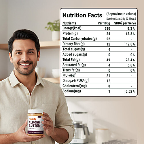 Pintola Almond Butter - Creamy , All Natural, Unsweetened, 200 g  Almond Butter for Bread Spreads