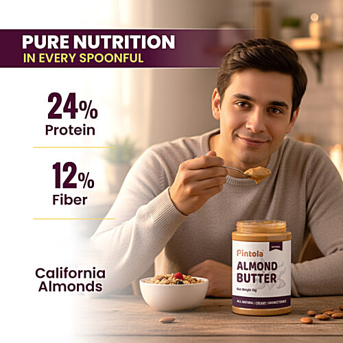 Pintola Almond Butter - Creamy , All Natural, Unsweetened, 200 g  Almond Butter for Bread Spreads