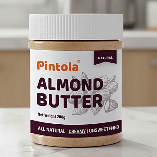 Pintola Almond Butter - Creamy , All Natural, Unsweetened, 200 g  Almond Butter for Bread Spreads